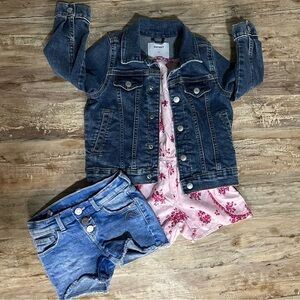 Old Navy & Children’s Place Denim Jacket Romper And Shorts SZ 4T/6 GUC 3 Piece